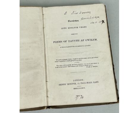London 1834. Small octovo in Original Boards, spine rubbed. Open with a 40 page life of Gwilym. Frome the Library of Welsh Au
