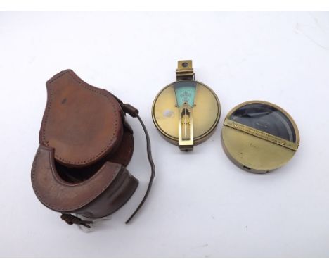 An early 20th Century Brass cased, two-part, Surveyor's Kit, J Hicks - 8 Hatton Garden, London, and comprising a hand-held pr