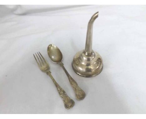 A Mixed Lot comprising: Sheffield hallmarked Kings pattern Silver Fork and Spoon, together with a further white metal Wine Fu