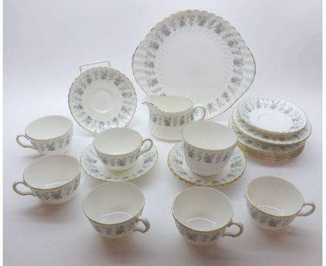 A quantity of Minton Alpine Spring Tea Wares comprising: Milk Jug, Sugar Basin, double-handled Sandwich Plate, six Cups, Sauc