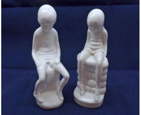 Two Spode Blanc de Chine figures: "Jane" (HL crack) and "Simon" by Pauline Shone, 8 1/2" high 