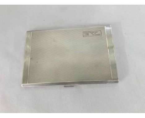 George VI Silver Cigarette Case of hinged rectangular form, decorated with engine turned detail, initials to front "JFM", hal