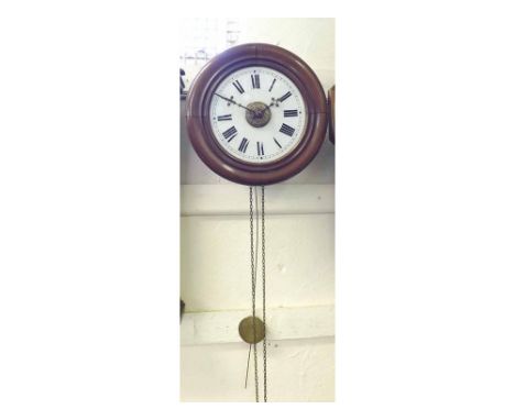 A Walnut Cased Postman's Alarm Clock, the quartered and moulded surround to a reverse printed Roman glass dial with outside m