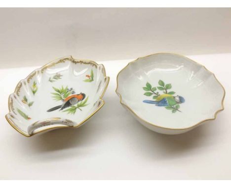A Mixed Lot: two modern Dresden Dishes, one of leaf-form with looped handle, the other of oval form, both decorated with cent