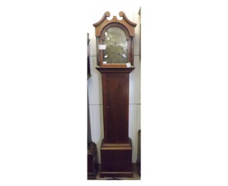 A Mahogany cased 8-day Longcase clock, unsigned, the hood with swan neck pediment over free standing columns to a moulded thr