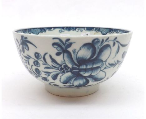 An 18th Century Worcester Sugar Bowl, painted in underglaze blue with a floral sprig design, within a lattice and scroll pane