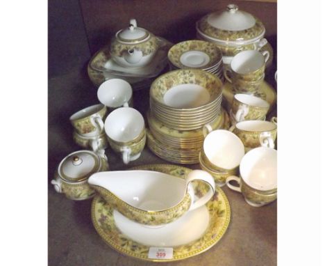 An extensive collection of Wedgwood Floral Tapestry Table Wares comprising: Oval Meat Plates, Covered Vegetable Dish, Gravy B