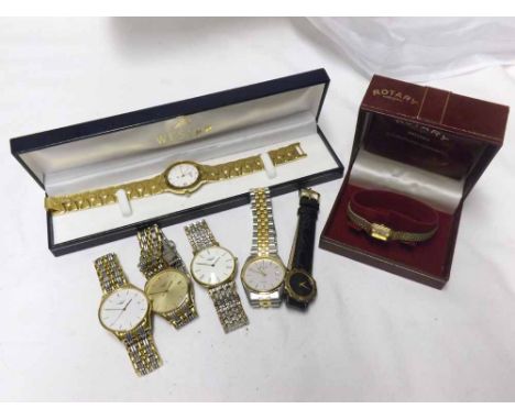 A Mixed lot comprising three base metal cased Longines Wristwatches together with four various other examples including Gucci