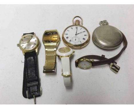 A Mixed Lot comprising: two various Open Face Keyless Pocket Watches including Government Issue and further Gold Plated examp