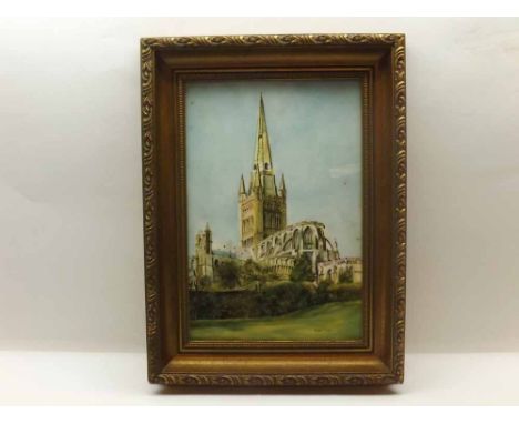 A modern Framed Royal Worcester Plaque, produced for the Guild of Specialist China and Glass Retailers, decorated with cathed
