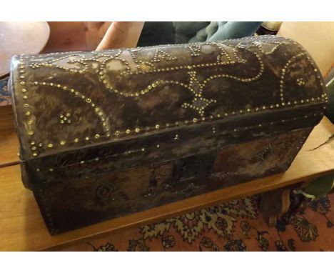 A Georgian dome topped pony-skin covered Trunk, the hinged top and body with studded detail, marked "AP" to centre, fitted wi