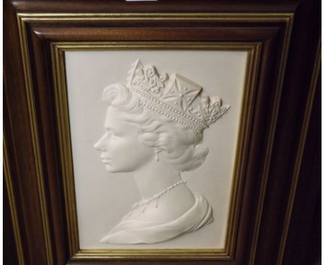 A framed Royal Worcester Plaque, a portrait of Her Majesty Queen Elizabeth II, modelled by Arnold Machin OBE, No 363 of 1000,