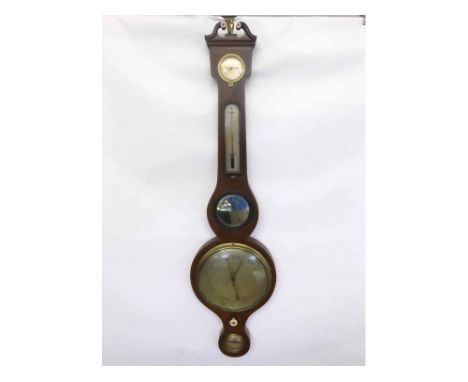 A first half of the 19th Century Mahogany and Boxwood Line Inlaid Wheel Barometer, J Mangiacavalle - 22 Charles Street, Hatto