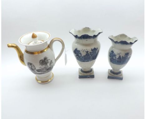 A Mixed Lot comprising: a 19th Century Transfer Printed Teapot, decorated with dark scenes on a pale background, body with gi