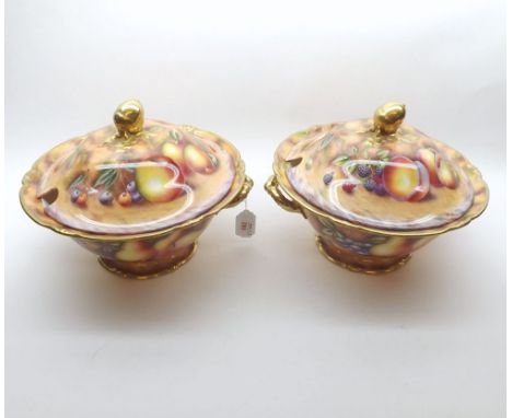 David R Bowkett (Ex Royal Worcester artist), pair of large Double-Handled hand-painted Soup Tureens, decorated with stylised 