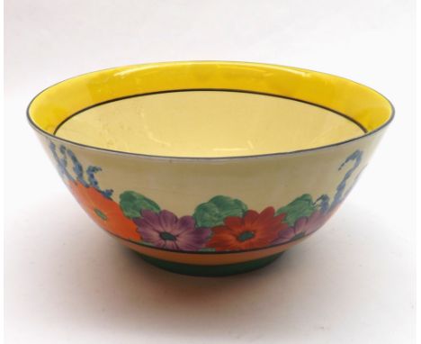 Clarice Cliff Bizarre Gay Day pattern circular Bowl, typically decorated with a border of coloured flowers, 8" diameter   70-