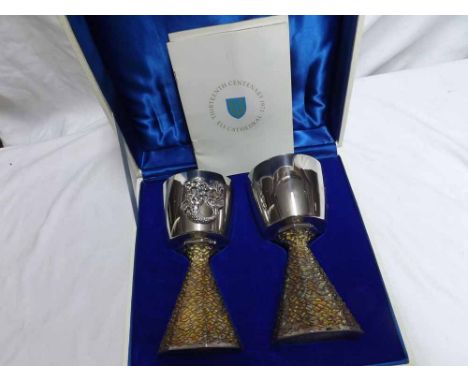 An Aurum Cased Pair of heavy gauge Silver Goblets made by the Order of the Dean and Chapter of Ely to commemorate the Thirtee
