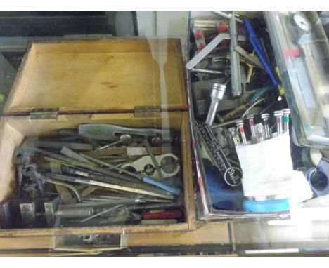 A Mixed Lot comprising: two various boxes of Mixed Clock and Watch Making Tools, including screwdrivers, pliers, clamps, file