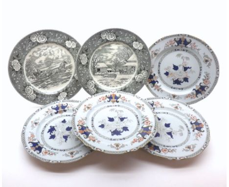 Mixed lot comprising four mid-19th Century Minton & Hollins Dishes together with two further Adams 20th Century Plates after 