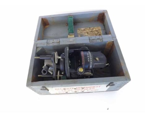 A mid-20th Century Government Issue Astro Compass Mk II, of typical form, in a fitted grey-painted case, width 10 1/2" 