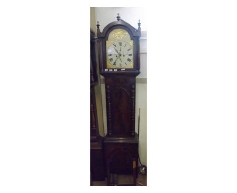 A mid-19th Century Mahogany Cased 8-Day Longcase Clock, R W Tinkler - Newcastle, the arched hood surmounted by three turned f