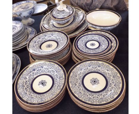 Good quantity Royal Worcester blue and white Lily pattern Table wares comprising three graduated Meat Plates, oval Serving Di