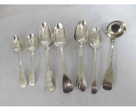 A Mixed Lot: various 19th Century Silver Flatwares, to include Fiddle and Old English pattern Spoons some bearing Scottish ma