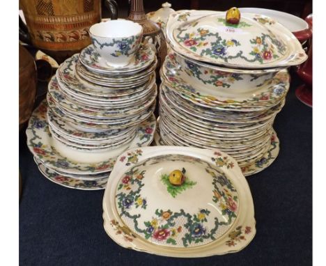 A good quantity of Royal Cauldon Flora Dora pattern Table Wares, comprising two Covered Vegetable Dishes, four Oval Meat Plat