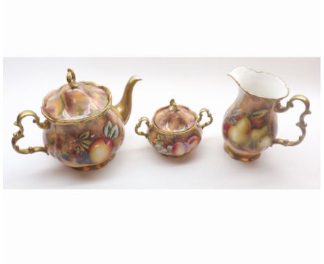 David R Bowkett (Ex Royal Worcester artist), Three Piece Tea Service comprising: Teapot, large Jug and Sugar Basin, all decor