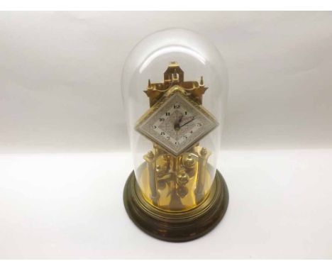 A mid-20th Century Year-Going Timepiece, of typical form, the circular brass case with twin supports to a silvered diamond di