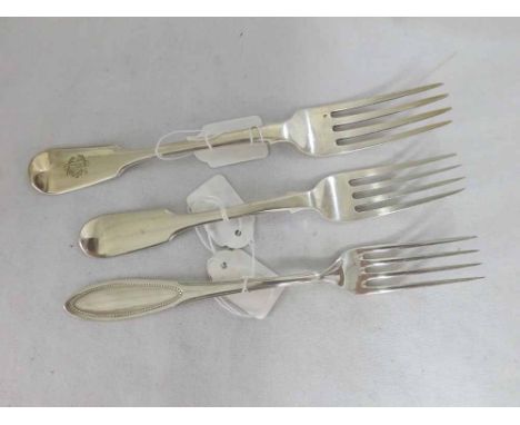 A Mixed Lot comprising: two 19th Century London hallmarked Fiddle pattern Forks, hallmarked 1816/1838, plus one other Contine