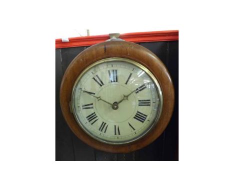 A 19th Century Postman's Wall Clock, the plain mahogany surround (A/F) to a spun brass bezel with convex glass enclosing an 8