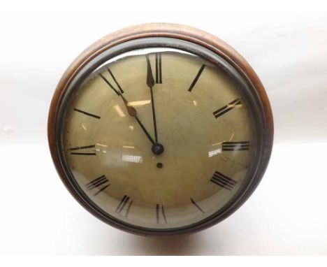An early 19th Century Mahogany cased, dial Timepiece, the plain moulded surround to a cast Brass bezel with convex glass encl