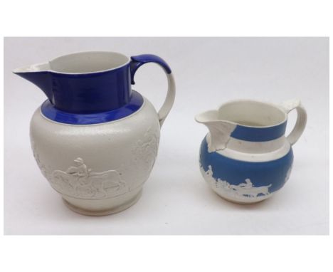 Mixed lot comprising a 19th Century Spode Jug decorated with raised hunting scene, together with a further small Jasper ware 