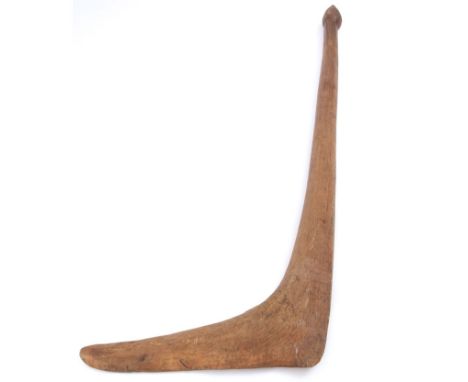 Australian Aboriginal Waddy or Nulla Nulla Hunting Stick or War Club of hooked form with chip carved pommel, 35" long   100-1