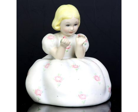 Lenci, Mergheritina, pottery figure of a girl, seated on a stool picking petals from a flower, painted marks,15cm highNote: c