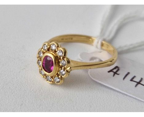 18ct hallmarked ruby and diamond cluster ring, size M, 3.5g&nbsp;