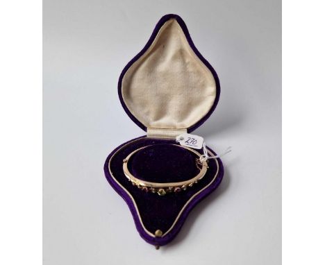 An antique suffragette? Pearl, peridot &amp; ruby bangle boxed 5.6g