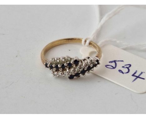 A sapphire &amp; diamond 5 row ring in 9ct size J 1.7g
