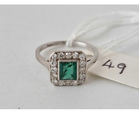 Fine, Edwardian Columbian Emerald and Diamond ring platinum setSize M 3.7g