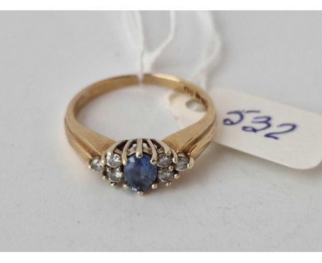 A sapphire &amp; diamond ring with cut shank size O 2.8g