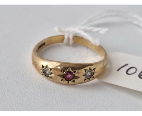 A ruby and diamond gypsy set ring 9ct size P 2.1 gms