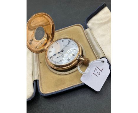 A GOOD GOLD HALF HUNTER POCKET WATCH THE WHITE ENAMEL DIAL WITH ROMAN NUMERALS AND SECONDS DIAL 9CT W/O IN FITTED BOX 96.4 GM