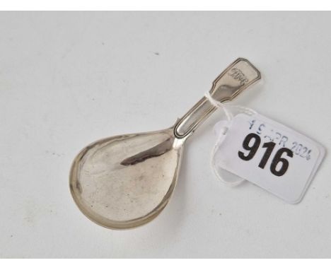 A Georgian fiddle thread caddy spoon with oval bowl, Birmingham 1818 by JW