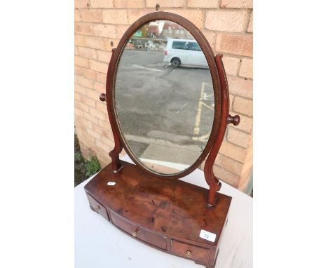 19th C mahogany oval dressing table mirror with two short and one long drawers, on bracket feet (45cm x 20cm x 60cm) 