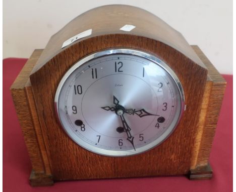 1920's Art Deco oak cased chiming mantel clock by Enfield Clock Co 