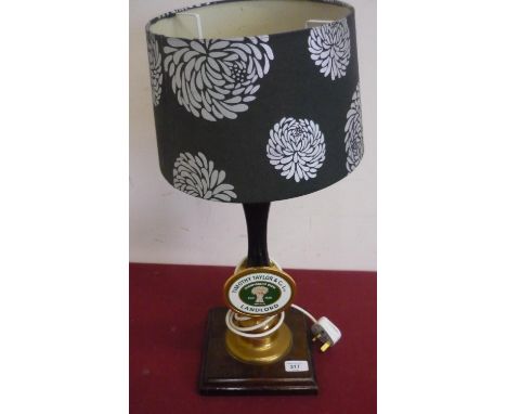 Timothy Taylor &amp; Co Beer pull, now adapted as a table lamp, on wooden base (H57cm) 