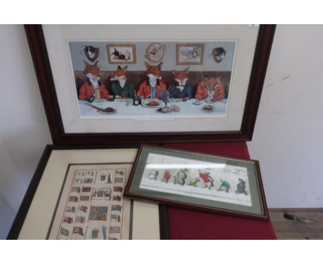 After Harry B. Neilson, hunting related print "Mr Fox's Hunt Breakfast on XMAS DAY", a humorous dog related print (signed in 