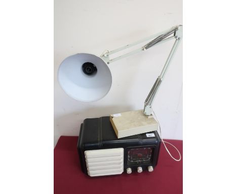 1930's Raymond Electric Ltd Bakelite radio serial no. 11958, and an angle poised lamp 