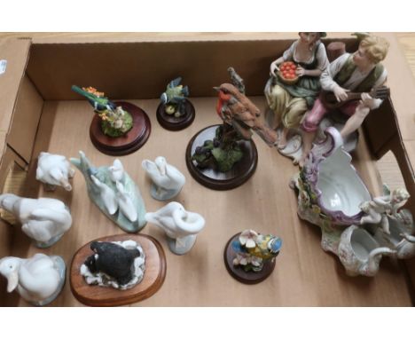 Two Lladro geese, four Nao geese, and a collection of other decorative bird ornaments etc 